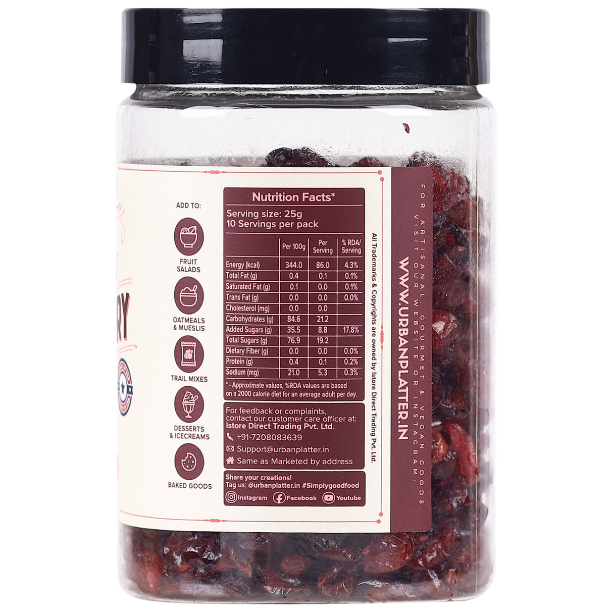 Urban Platter Dried Sliced Cranberries, 250g (Product of USA | Tart & Sweet | Enjoy as Snack | Source of Antioxidants)