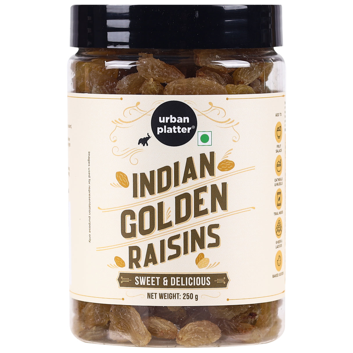 Urban Platter Indian Golden Raisins, 250g (Garnish or Add to Fruit Salads, Oatmeals, Mueslis, Trail Mixes, Ice creams, Baked Goods, Kheer & Ladoos)