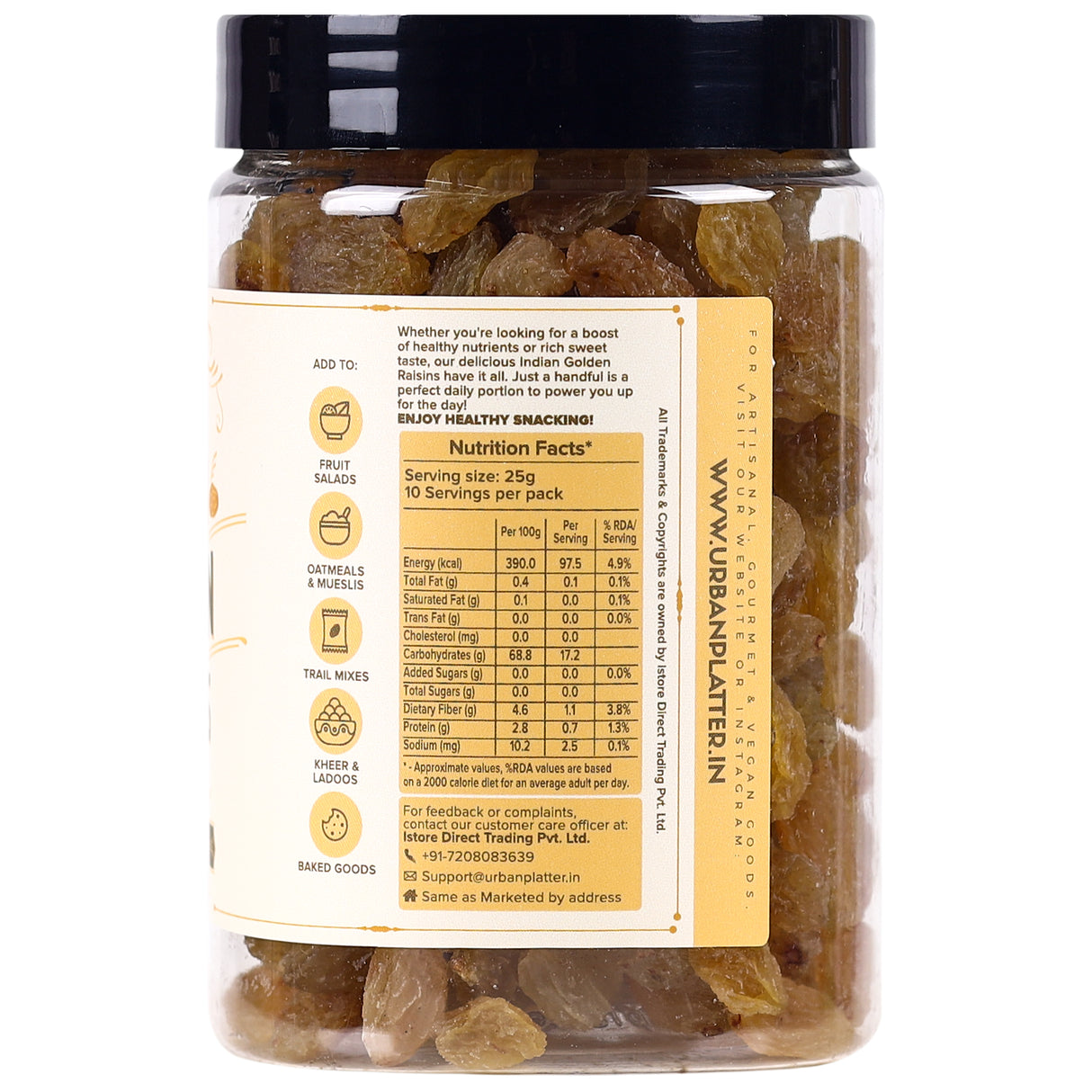 Urban Platter Indian Golden Raisins, 250g (Garnish or Add to Fruit Salads, Oatmeals, Mueslis, Trail Mixes, Ice creams, Baked Goods, Kheer & Ladoos)