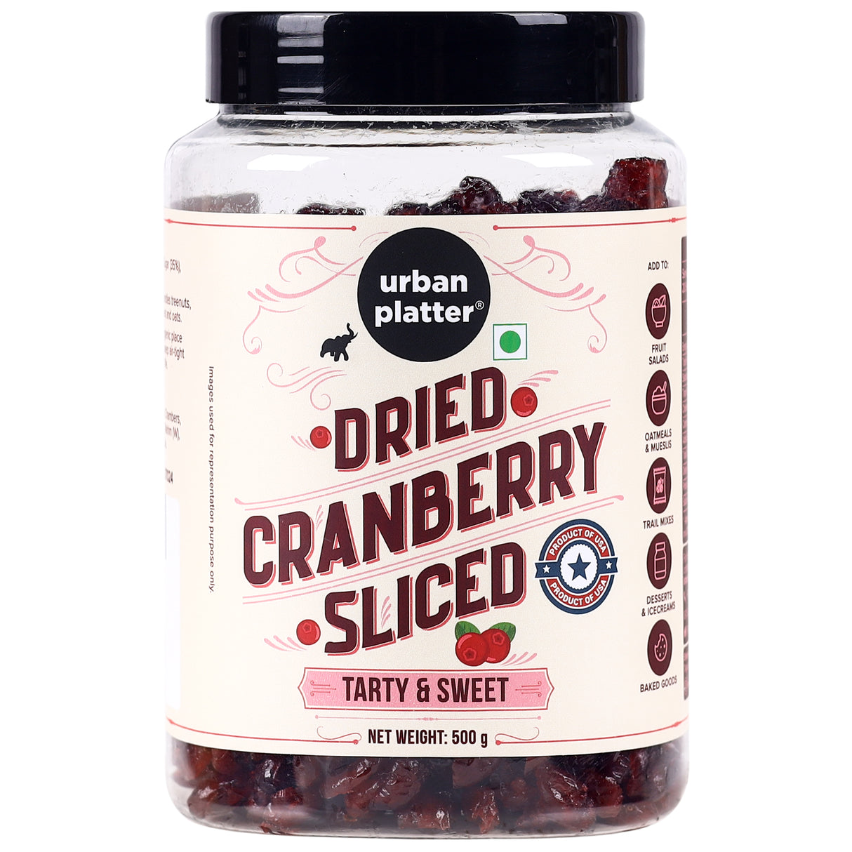 Urban Platter Dried Sliced Cranberries, 500g (Product of USA | Tart & Sweet | Enjoy as Snack | Source of Antioxidants