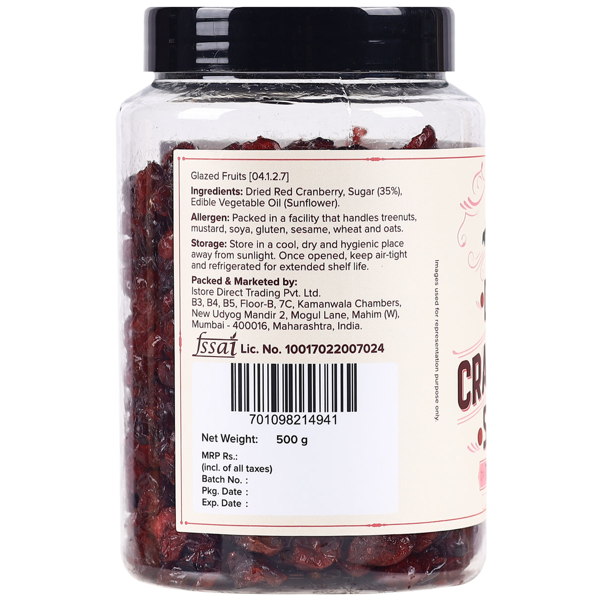 Urban Platter Dried Sliced Cranberries, 500g (Product of USA | Tart & Sweet | Enjoy as Snack | Source of Antioxidants