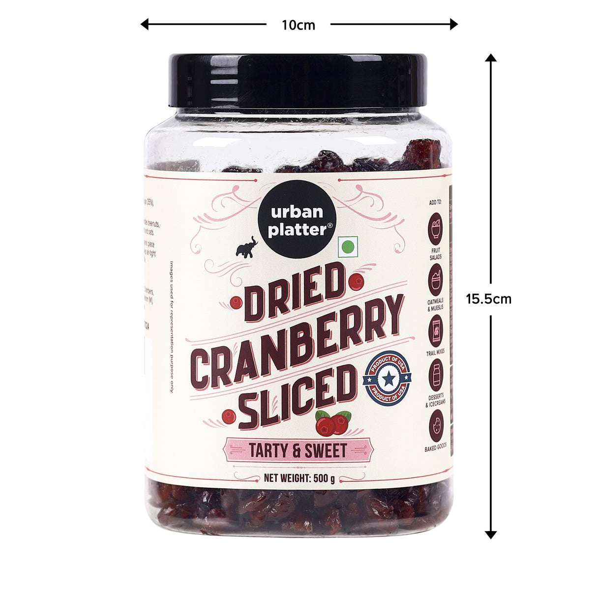 Urban Platter Dried Sliced Cranberries, 500g (Product of USA | Tart & Sweet | Enjoy as Snack | Source of Antioxidants