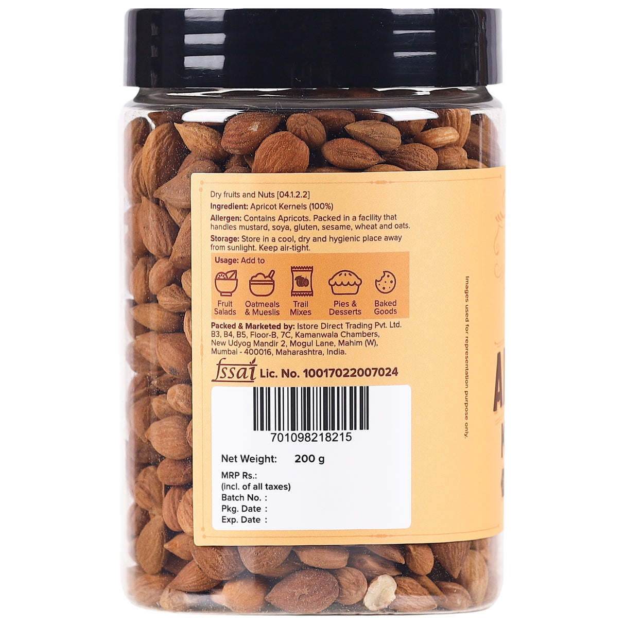 Urban Platter Bitter Apricot Kernels, 200g (Rich in Protein & Fiber, Stored in Refrigeration for Long Lasting Freshness)