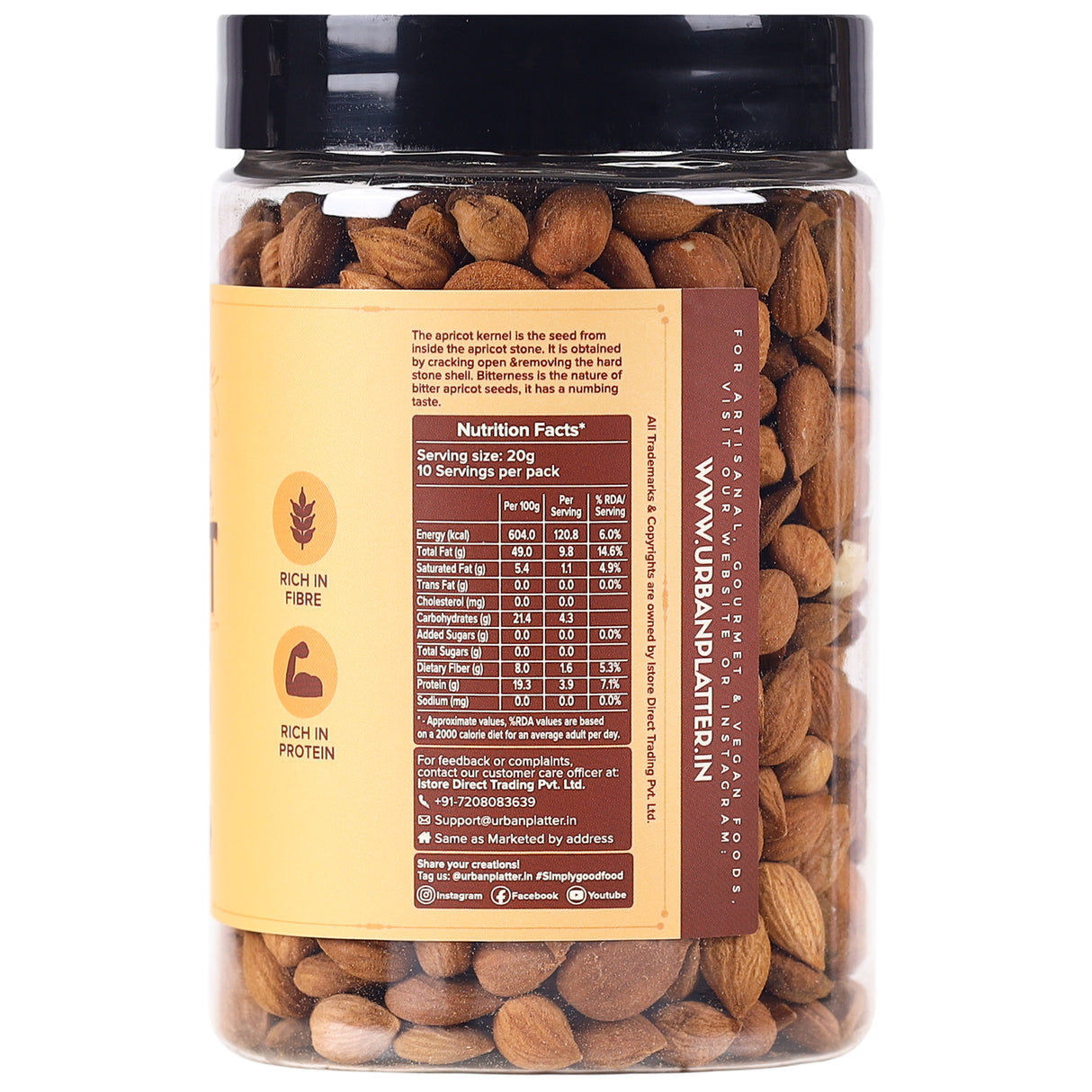 Urban Platter Bitter Apricot Kernels, 200g (Rich in Protein & Fiber, Stored in Refrigeration for Long Lasting Freshness)