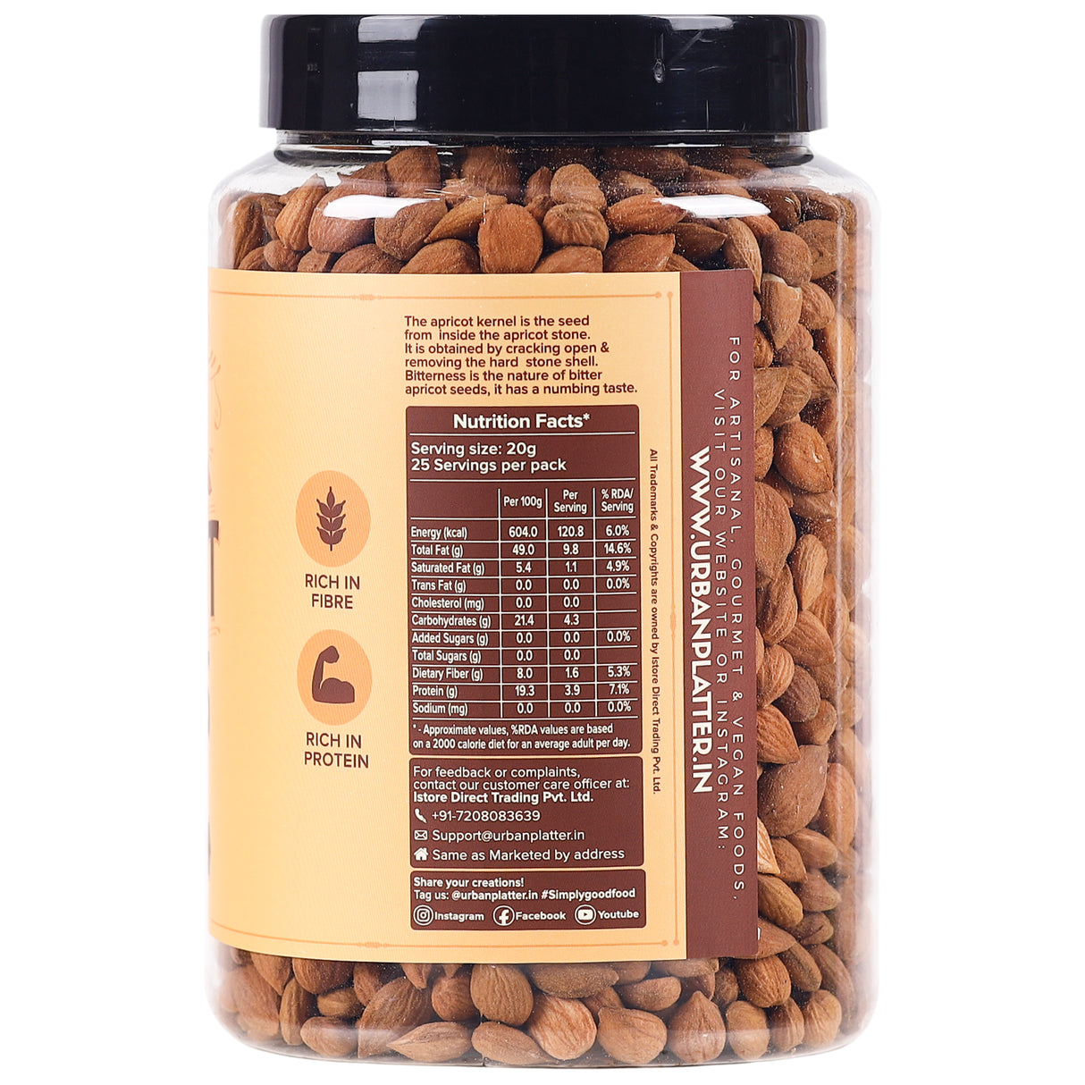 Urban Platter Bitter Apricot Kernels, 500g (Rich in Protein & Fiber, Stored in Refrigeration for Long Lasting Freshness)