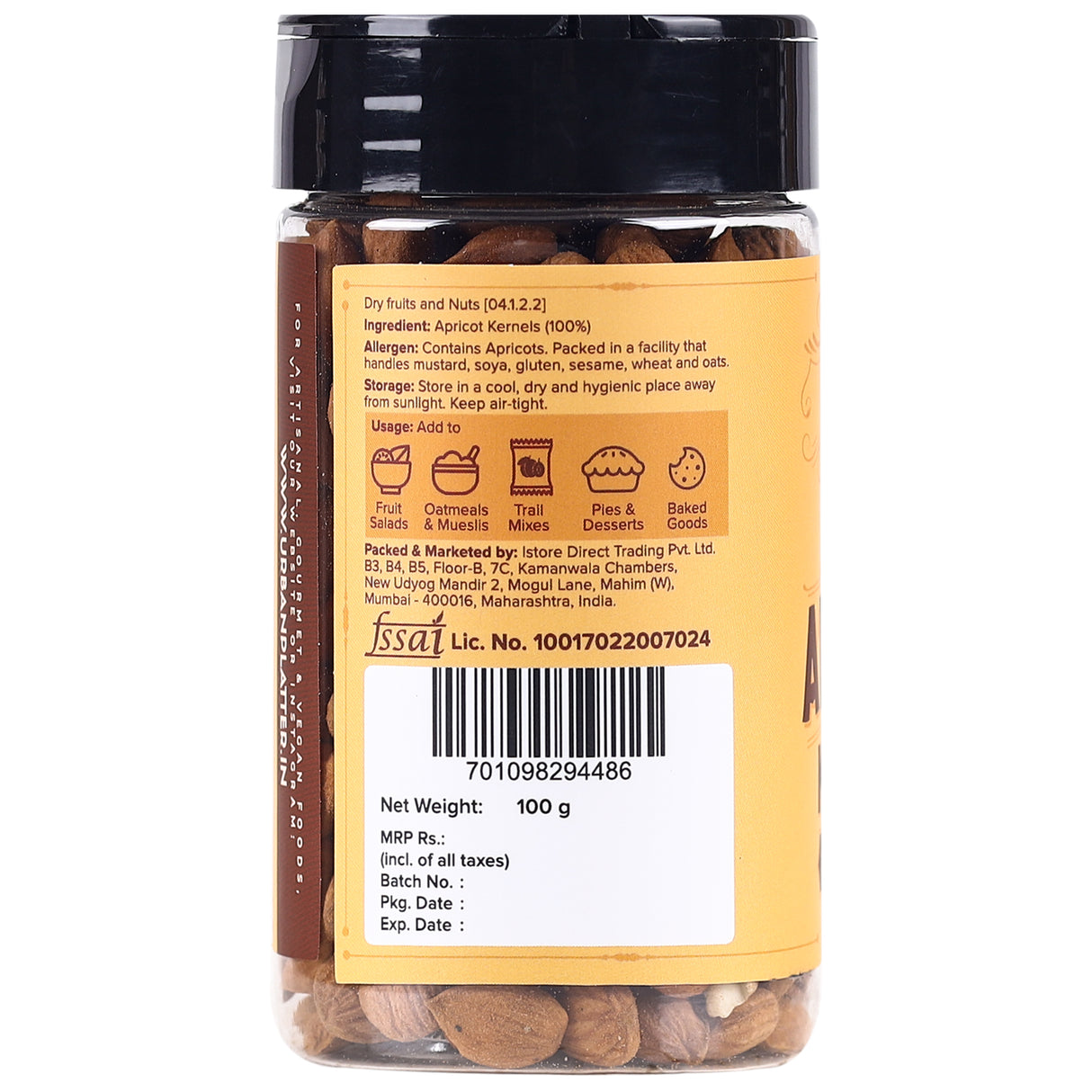 Urban Platter Bitter Apricot Kernels, 100g (Rich in Protein & Fiber, Stored in Refrigeration for Long Lasting Freshness)