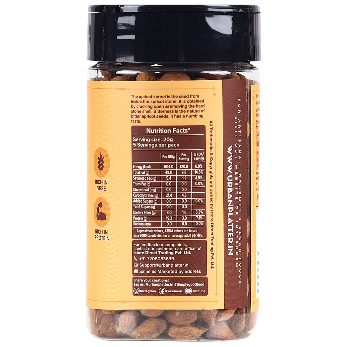 Urban Platter Bitter Apricot Kernels, 100g (Rich in Protein & Fiber, Stored in Refrigeration for Long Lasting Freshness)