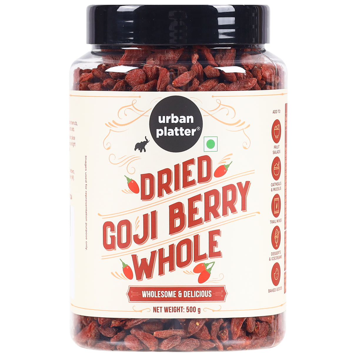 Urban Platter Goji Berries, (Unsweetened | Garnish or Add to Fruit Salads, Oatmeal, Mueslis, Trail Mixes, Ice creams, Baked Goods)