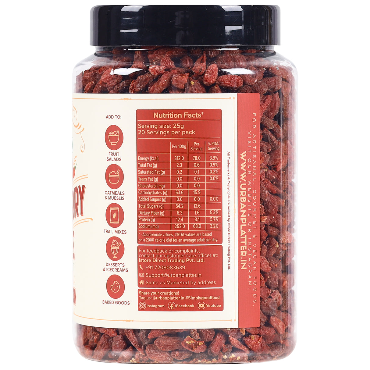 Urban Platter Goji Berries, 500g (Antioxidant-Rich Superfood | Naturally Sweet & Chewy | Great for Snacking, Smoothies & Baking)
