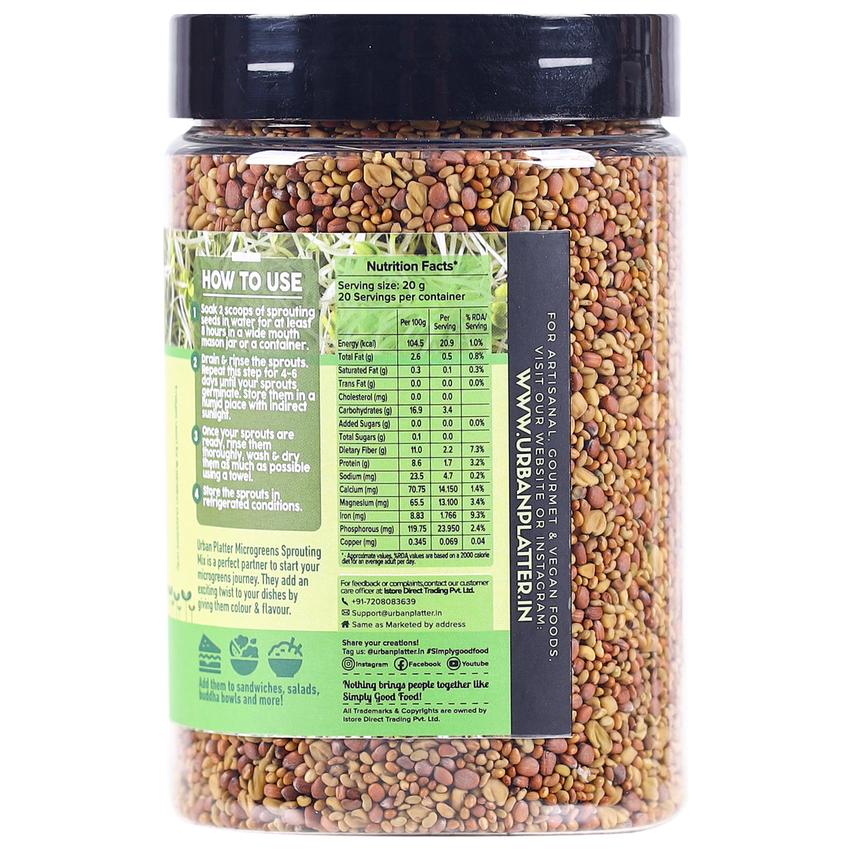 Urban Platter Microgreens Sprouting Mix, 400g / 14oz [Clover, Radish, Fenugreek & Alfalfa Seeds Mix]
