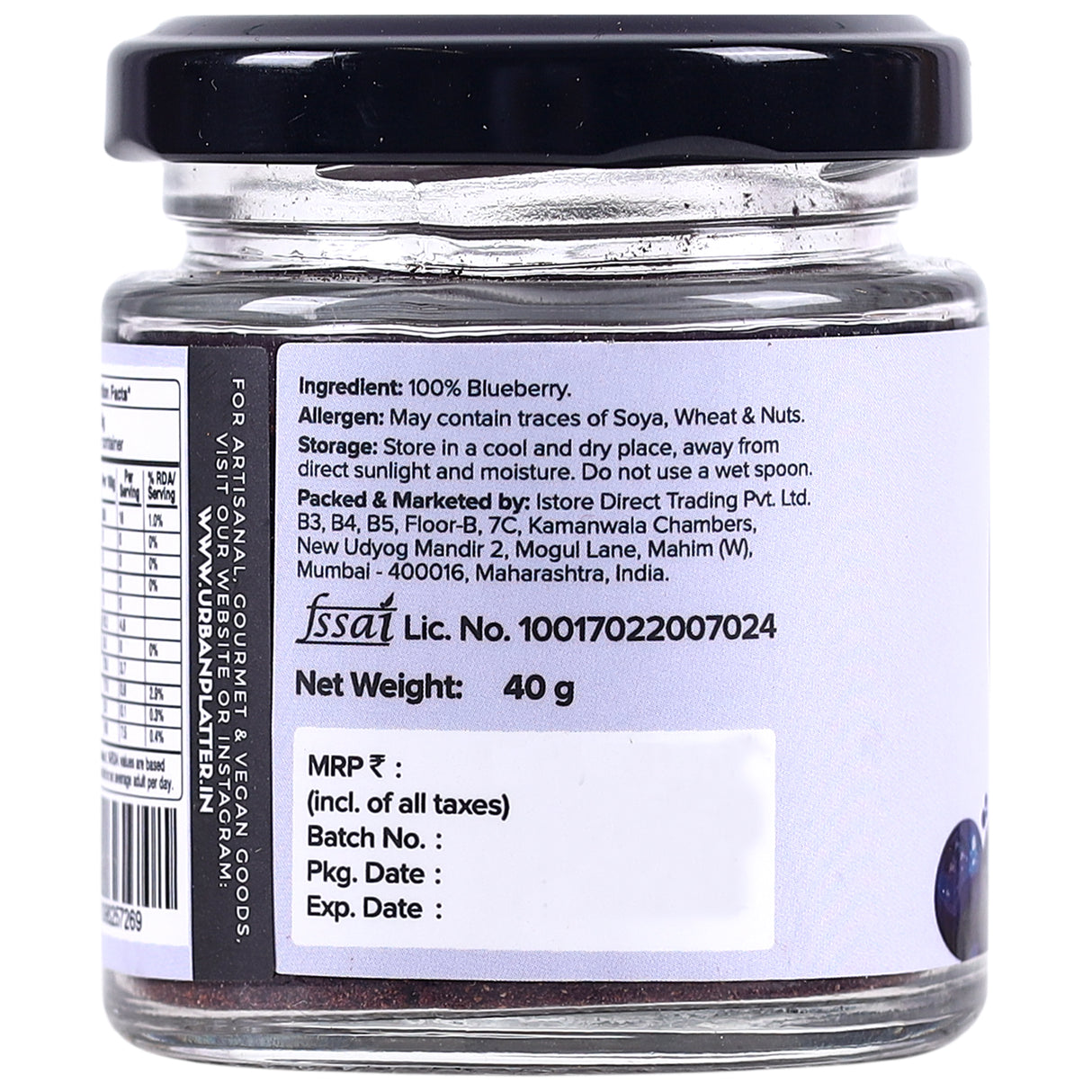 Urban Platter Freeze Dried Blueberry Powder, 40g