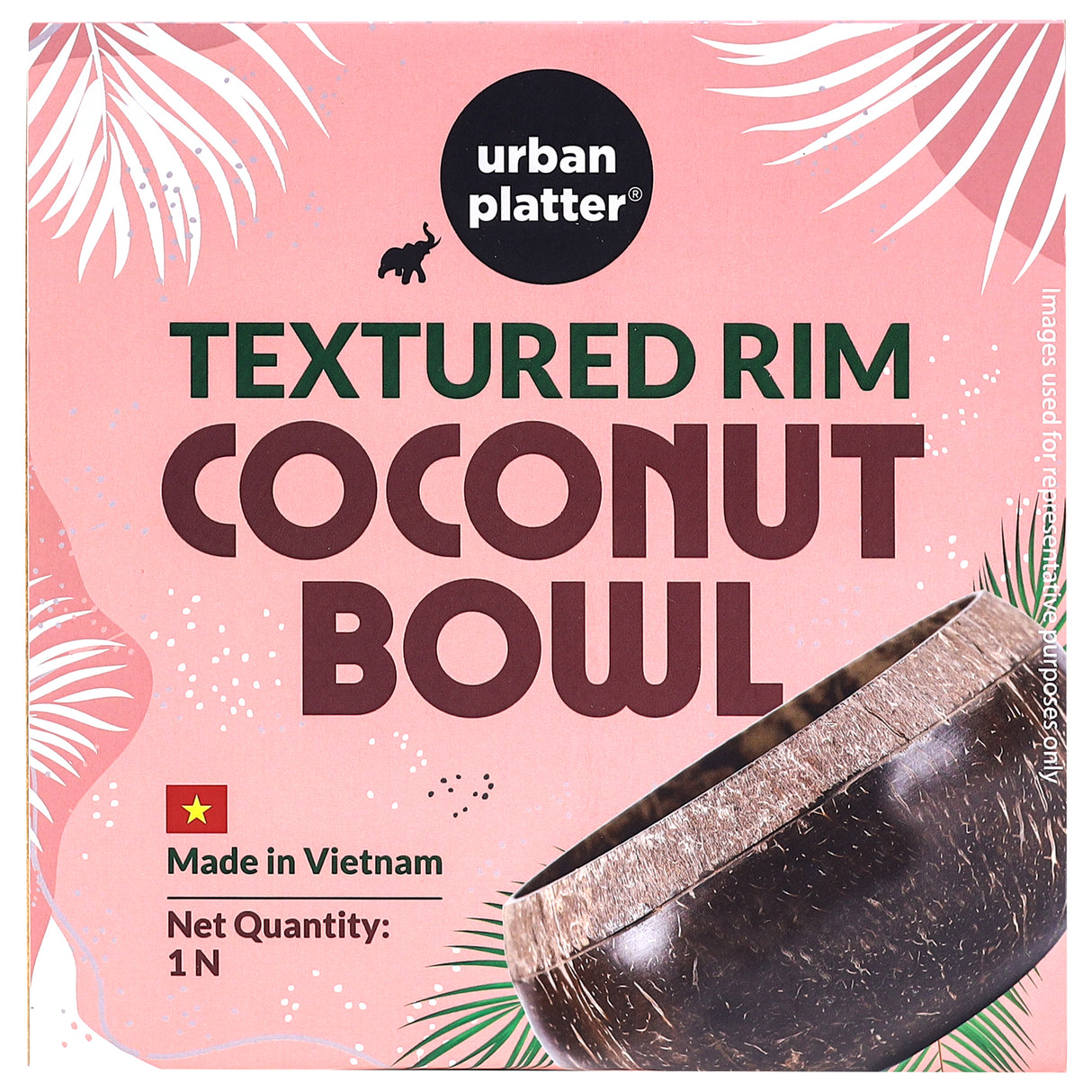Urban Platter Textured Rim Coconut Bowl, 1 Unit (Made in Vietnam | Light Weight | Jumbo Size | Eco-friendly)