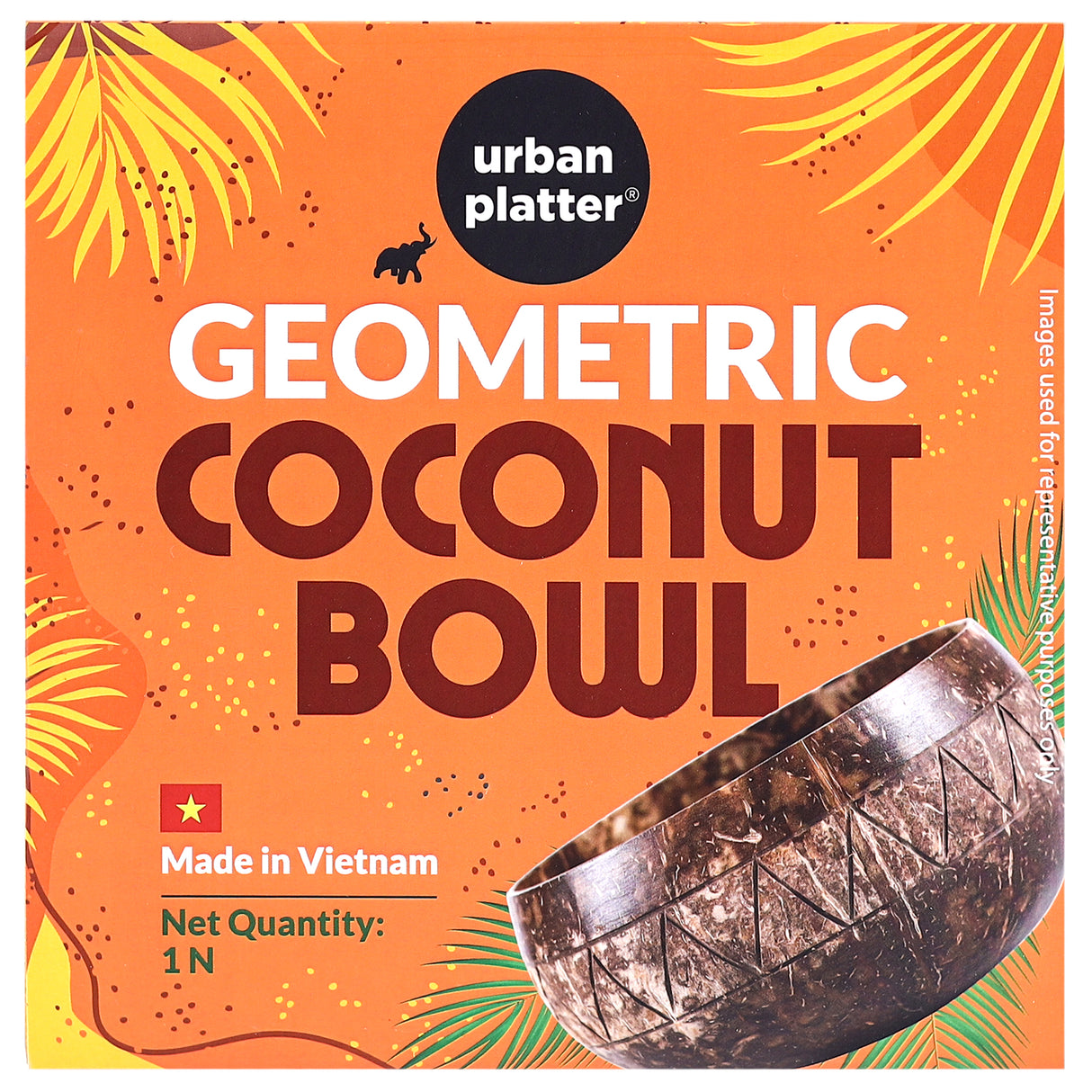 Urban Platter Geometric Coconut Bowl, 1 Unit (Made in Vietnam | Light Weight | Jumbo Size | Eco-friendly)