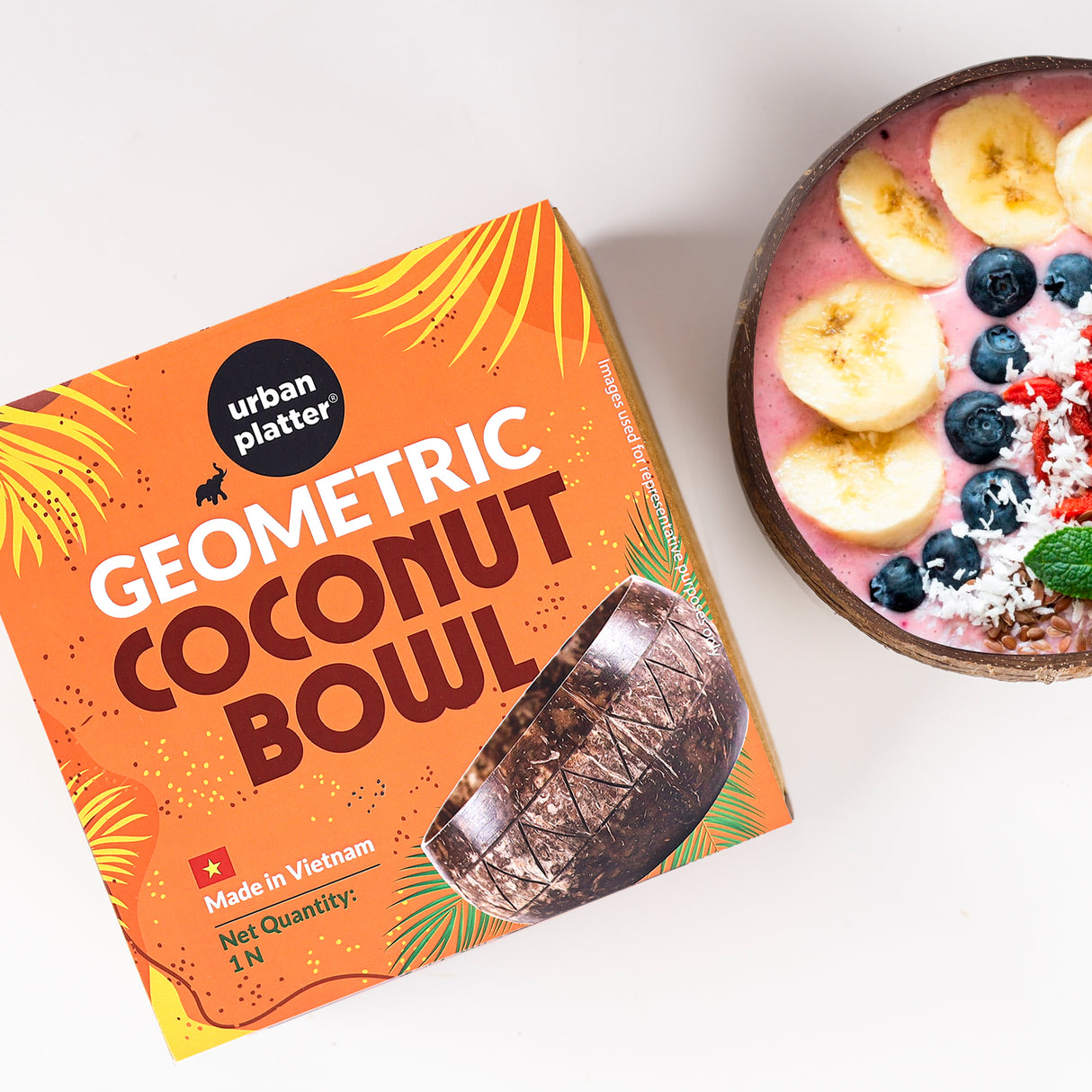 Geometric Coconut Bowl, 1 Unit (Made in Vietnam | Light Weight | Jumbo Size | Eco-friendly)
