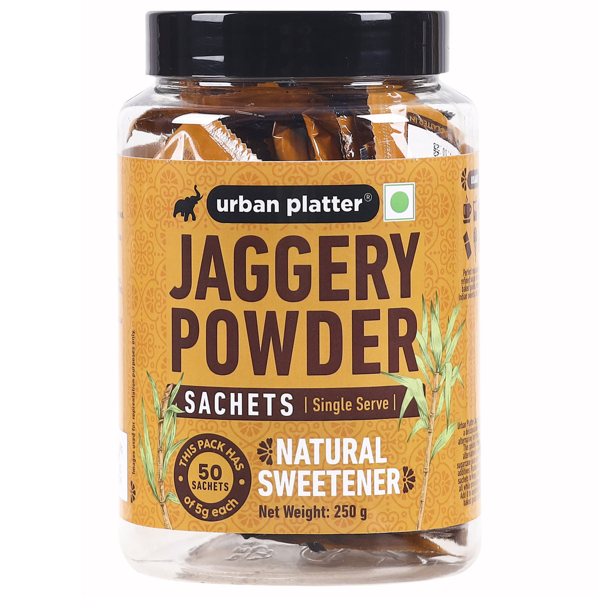 Urban Platter Jaggery Powder Sachets, 250g / 8.8oz [50 Sachets, 5 grams Each]