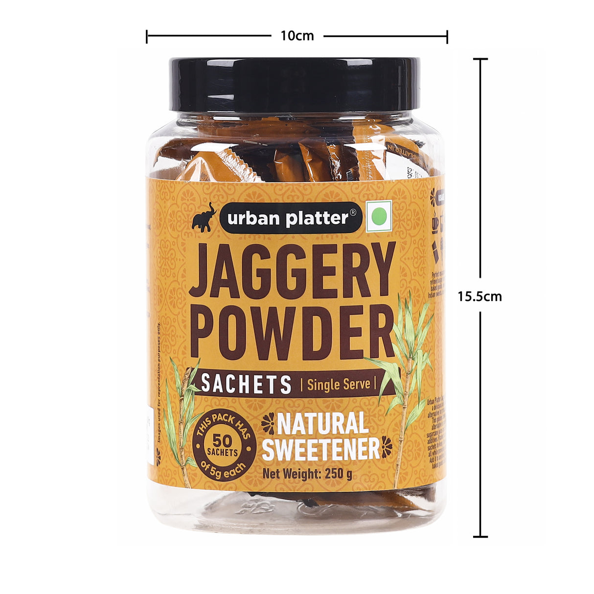 Urban Platter Jaggery Powder Sachets, 250g / 8.8oz [50 Sachets, 5 grams Each]