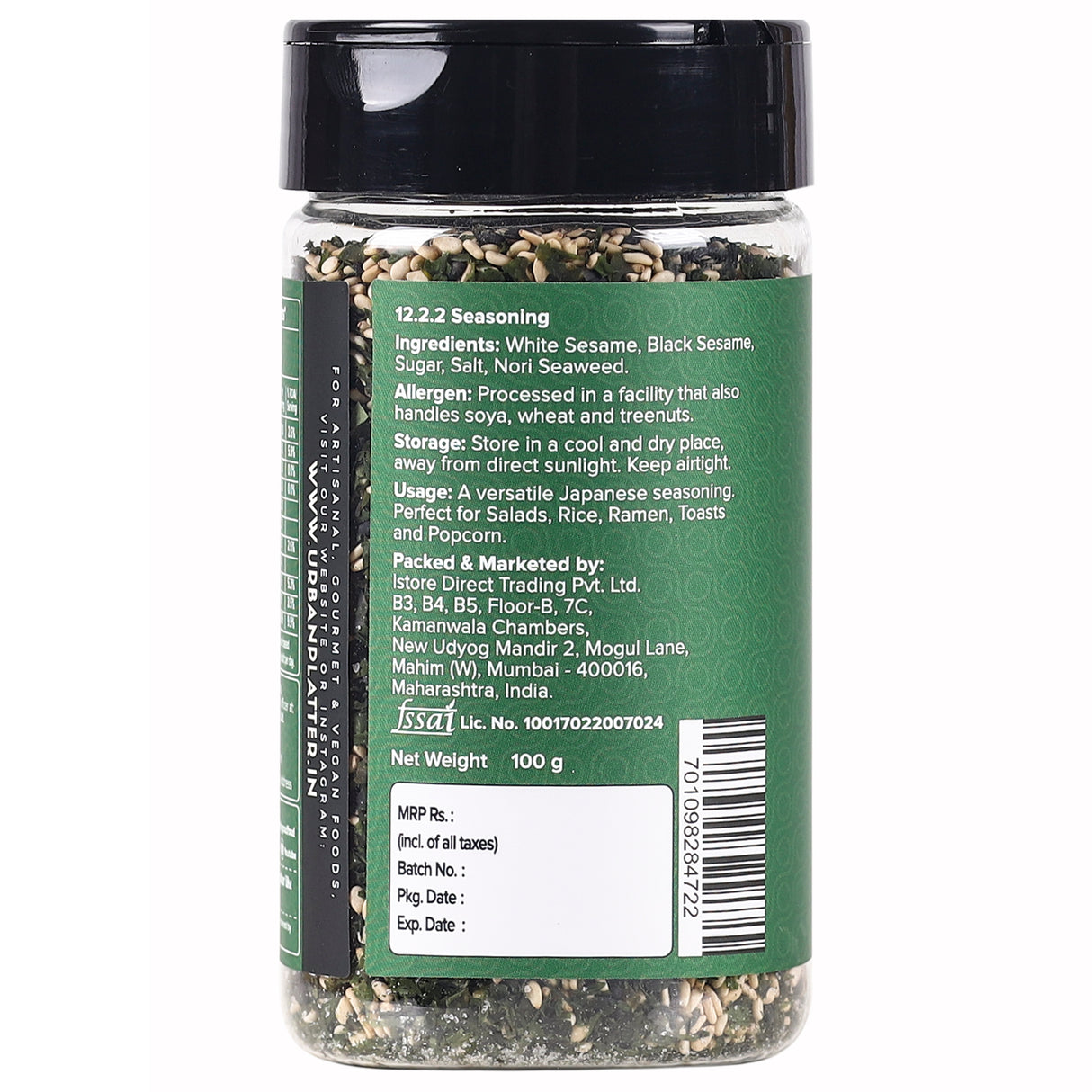 Urban Platter Nori Komi Furikake Seasoning, 100g (Japanese Style, Made with Ao Nori, Sesame Seeds, Pink Salt, Season rice balls, sprinkle on Japanese Appetizers and more)