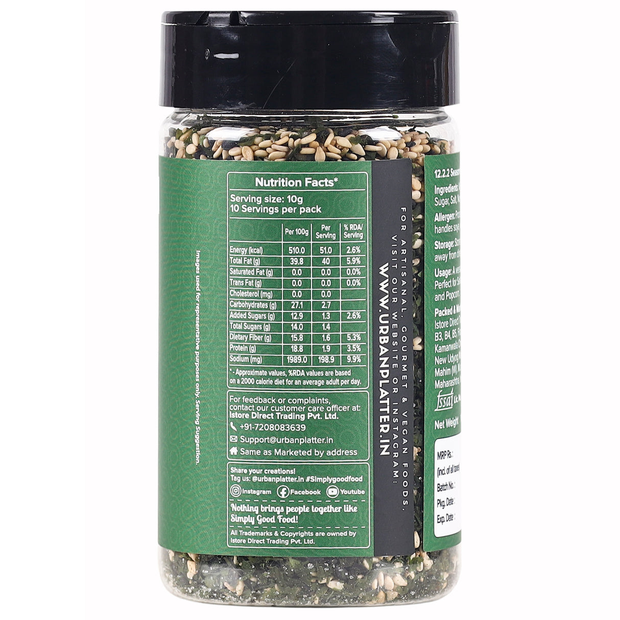 Urban Platter Nori Komi Furikake Seasoning, 100g (Japanese Style, Made with Ao Nori, Sesame Seeds, Pink Salt, Season rice balls, sprinkle on Japanese Appetizers and more)