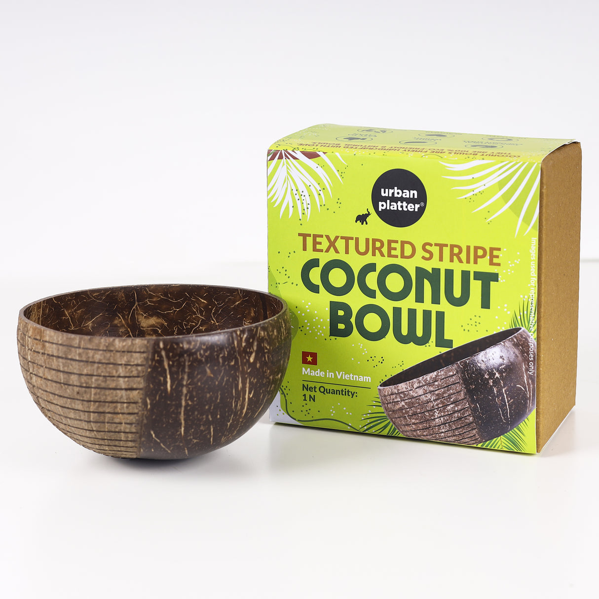 Urban Platter Textured Stripe Coconut Bowl, 1 Unit (Made in Vietnam | Light Weight | Jumbo Size | Eco-friendly)
