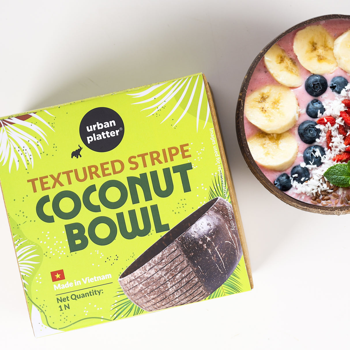 Urban Platter Textured Stripe Coconut Bowl, 1 Unit (Made in Vietnam | Light Weight | Jumbo Size | Eco-friendly)