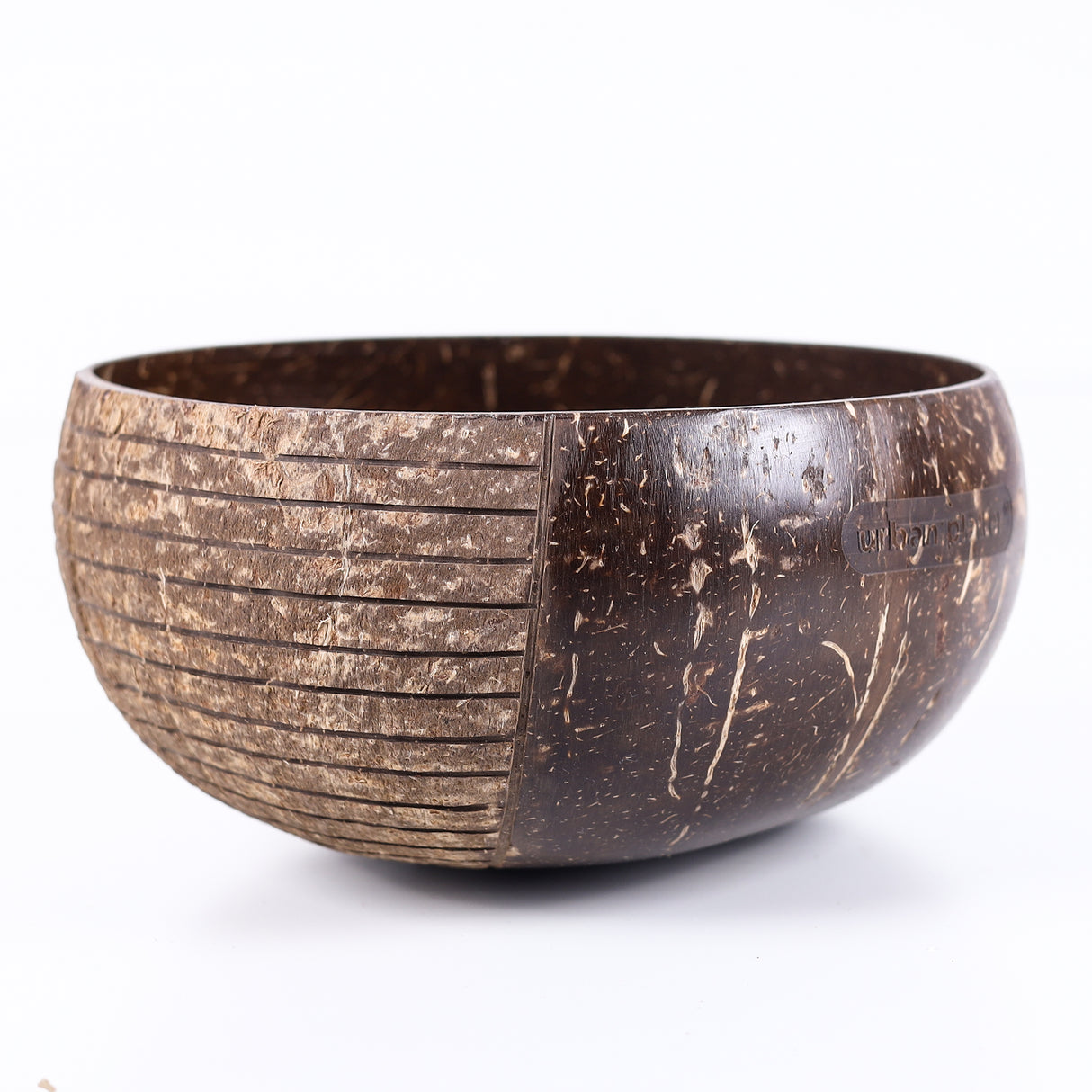 Urban Platter Textured Stripe Coconut Bowl, 1 Unit (Made in Vietnam | Light Weight | Jumbo Size | Eco-friendly)