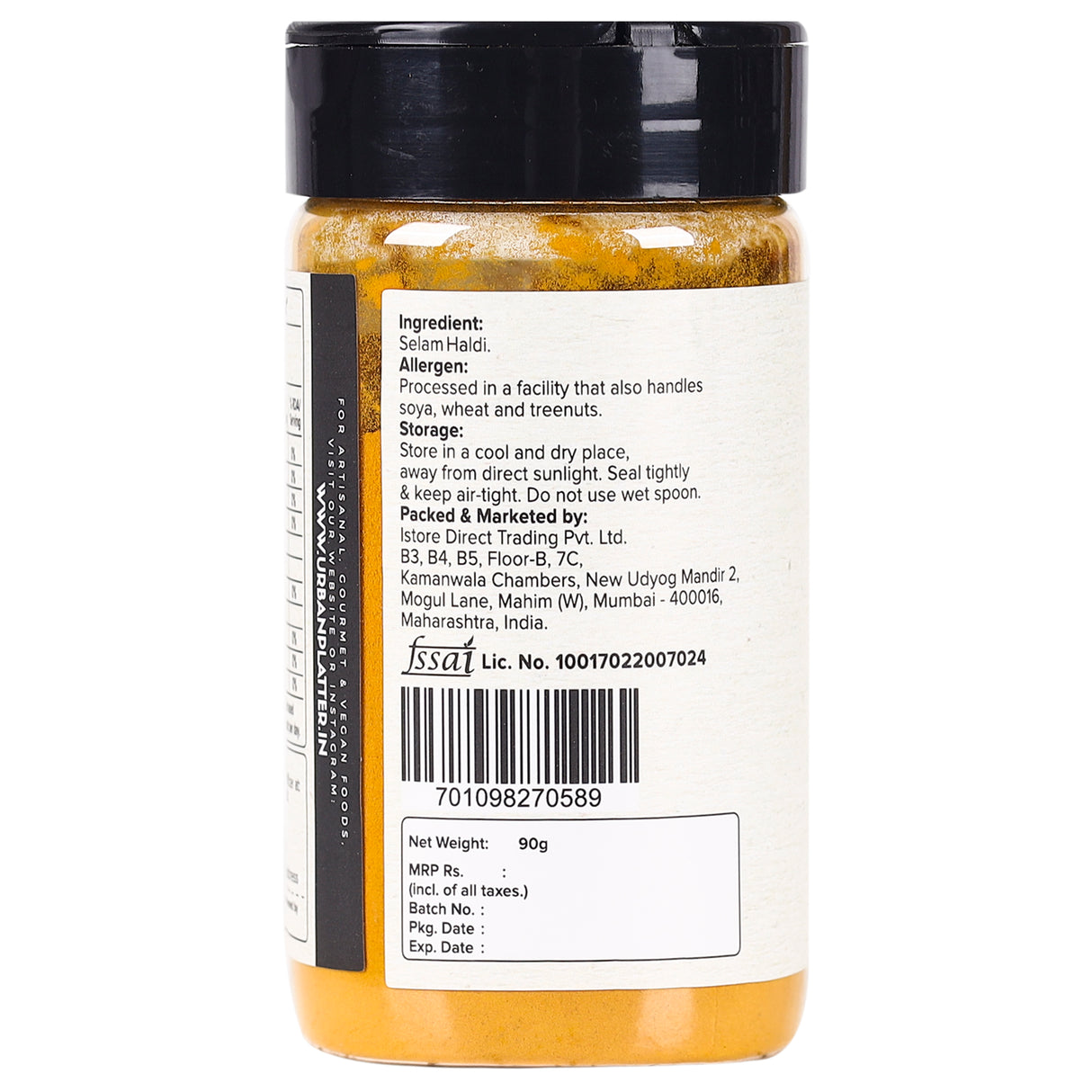 Urban Platter Selam Haldi (Turmeric) Powder Shaker Jar, 90g [Cultivated in Tamilnadu]