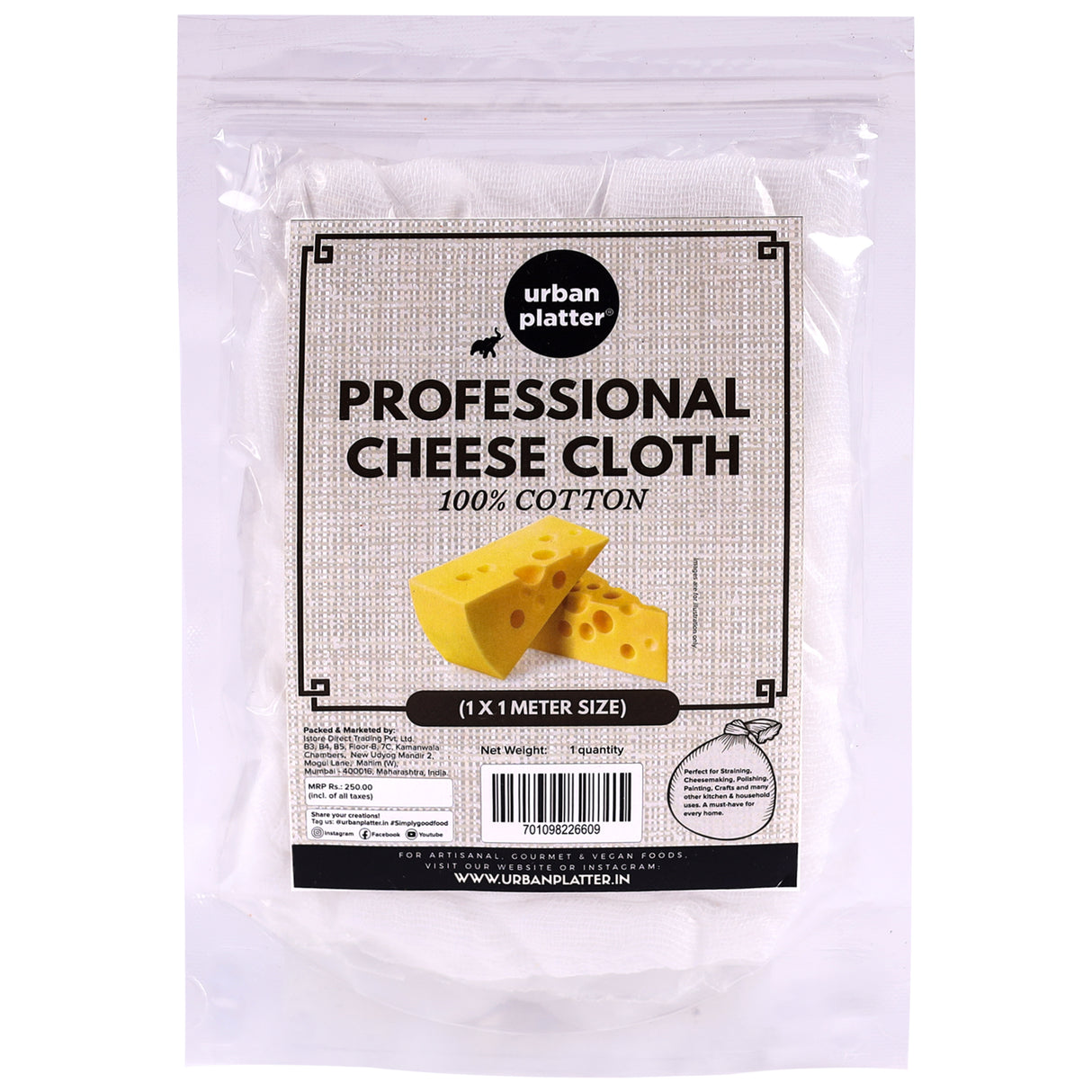 Urban Platter Premium Professional Cheese Making Cloth, 1 Pc [1 Mtr X 1 Mtr, 100% Cotton]