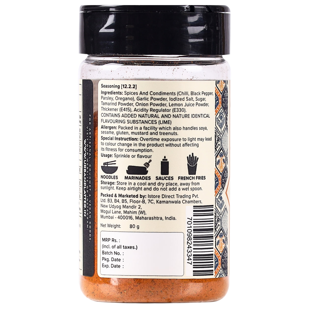 Urban Platter Portuguese Peri Peri Seasoning Mix, 80g (All purpose seasoning, Perfect for Pop Corn, Pasta, Fries Seasoning | Dairy-free)