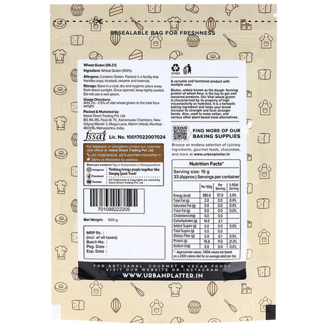 Urban Platter Vital Wheat Gluten, 500g (High-Protein Baking Essential | Key Ingredient for Seitan | Adds Elasticity & Structure | Ideal for Breads)