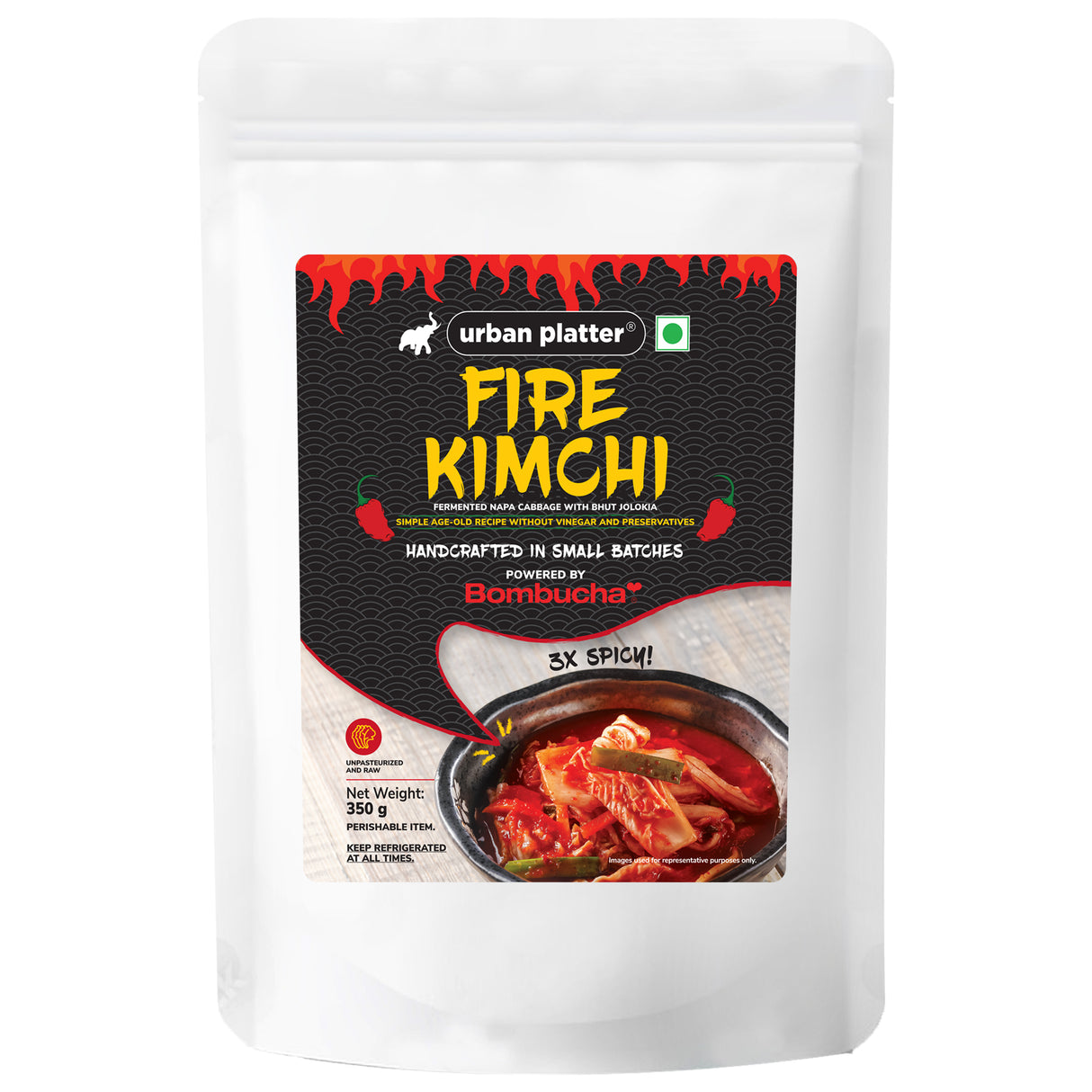 Urban Platter Korean Style Fire Kimchi, 350g [Fermented Napa Cabbage flavoured with Bhut Jolokia| Raw | Powered by Bombucha]