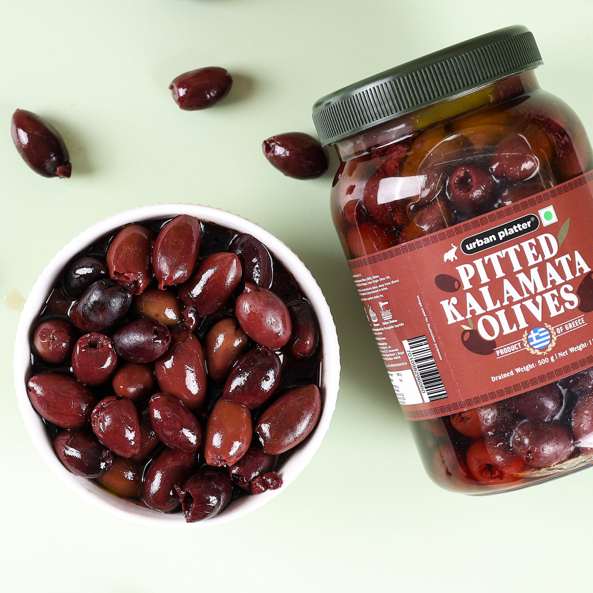 Urban Platter Greek Pitted Kalamata Olives, 1Kg [Drained Weight 500g | Kalamon Region of Greece | Perfect for Salads | Hummus | Mediterranean Dishes]