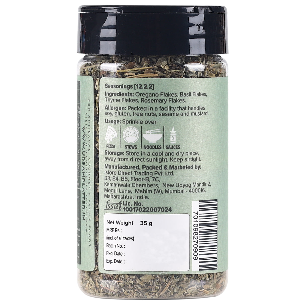 Urban Platter Mixed Herbs Shaker Jar, 35g / 1.2oz [Seasoning Mix of Oregano, Rosemary, Basil, Thyme]