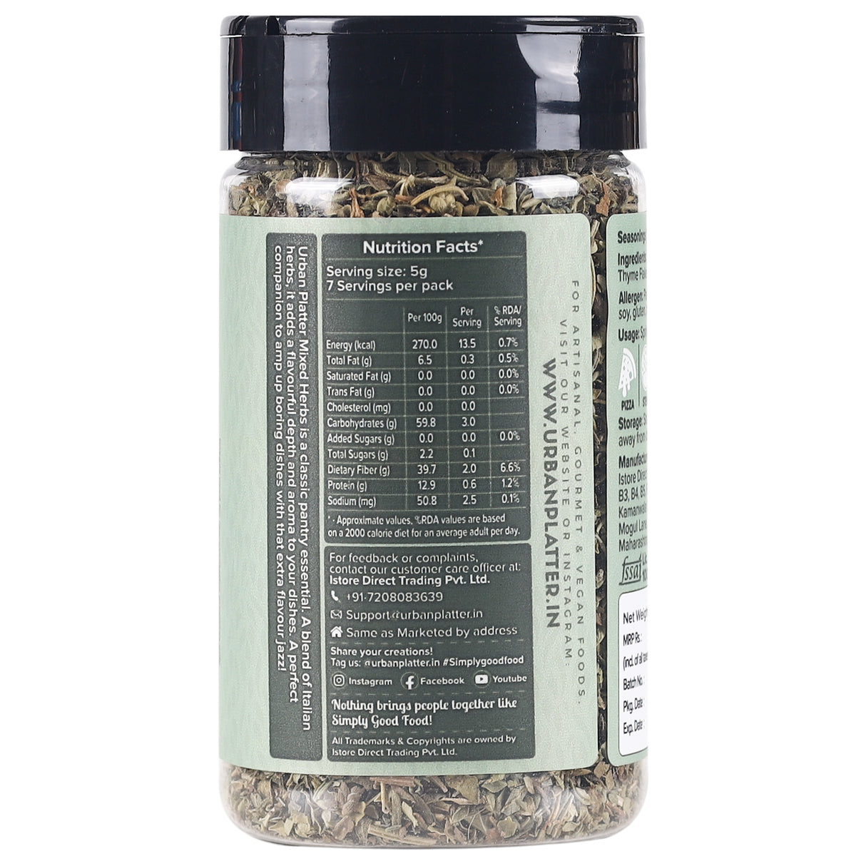 Urban Platter Mixed Herbs Shaker Jar, 35g / 1.2oz [Seasoning Mix of Oregano, Rosemary, Basil, Thyme]