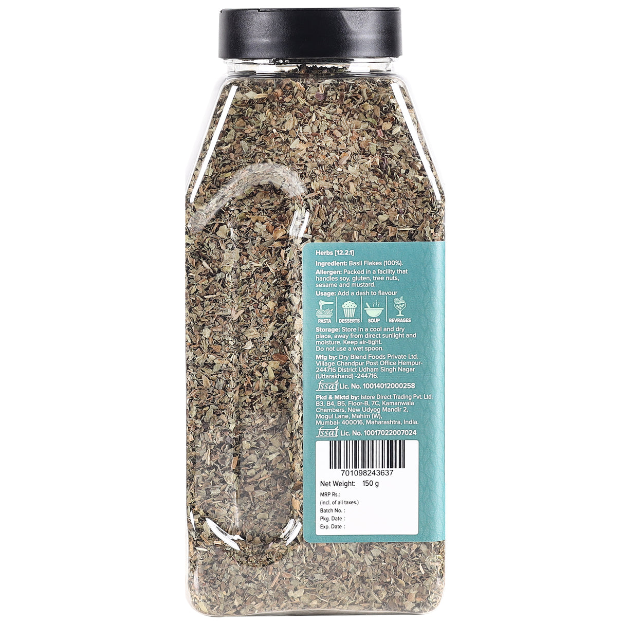 Urban Platter Dried Basil Flakes (Tulasi) Shaker Jar, 150g