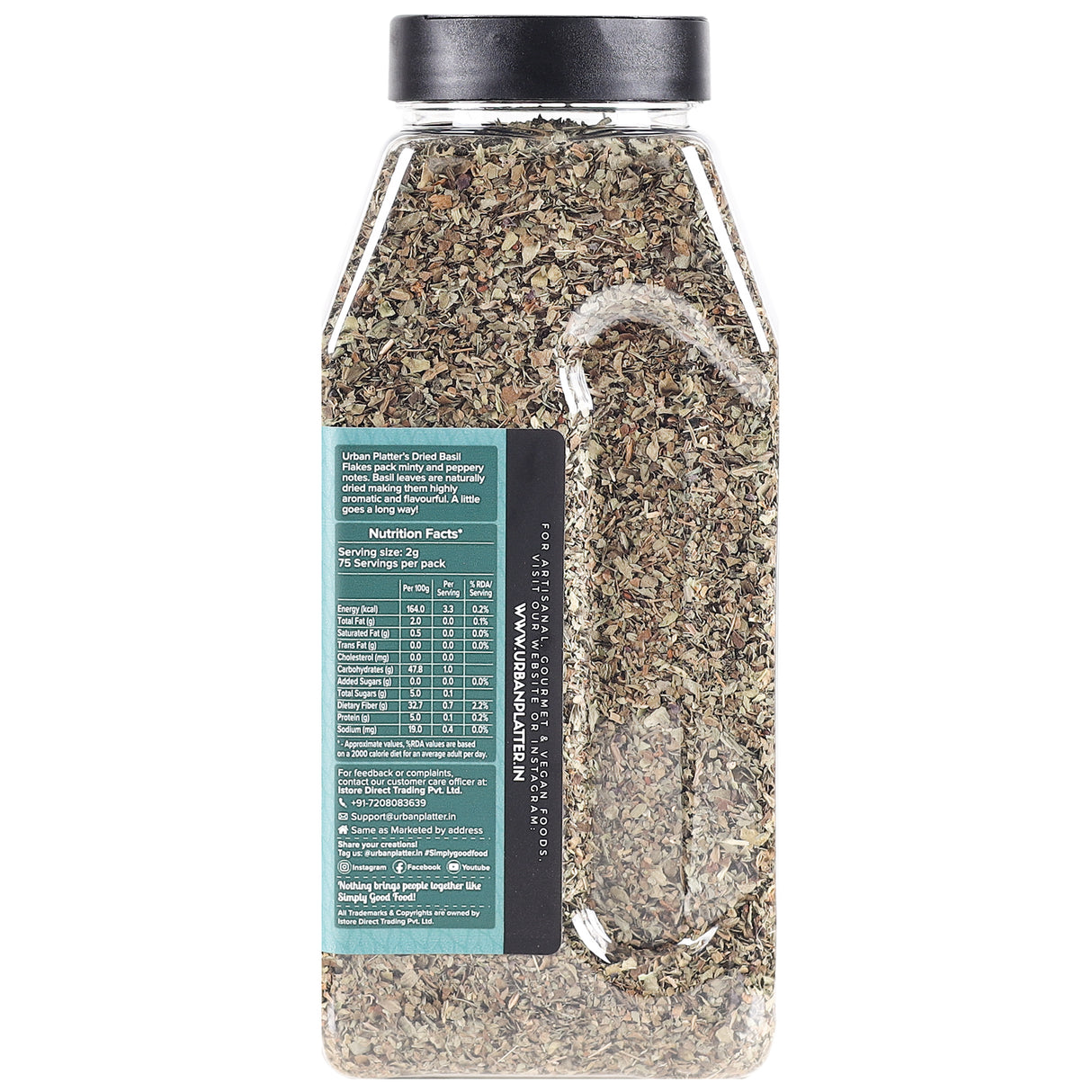 Urban Platter Dried Basil Flakes (Tulasi) Shaker Jar, 150g