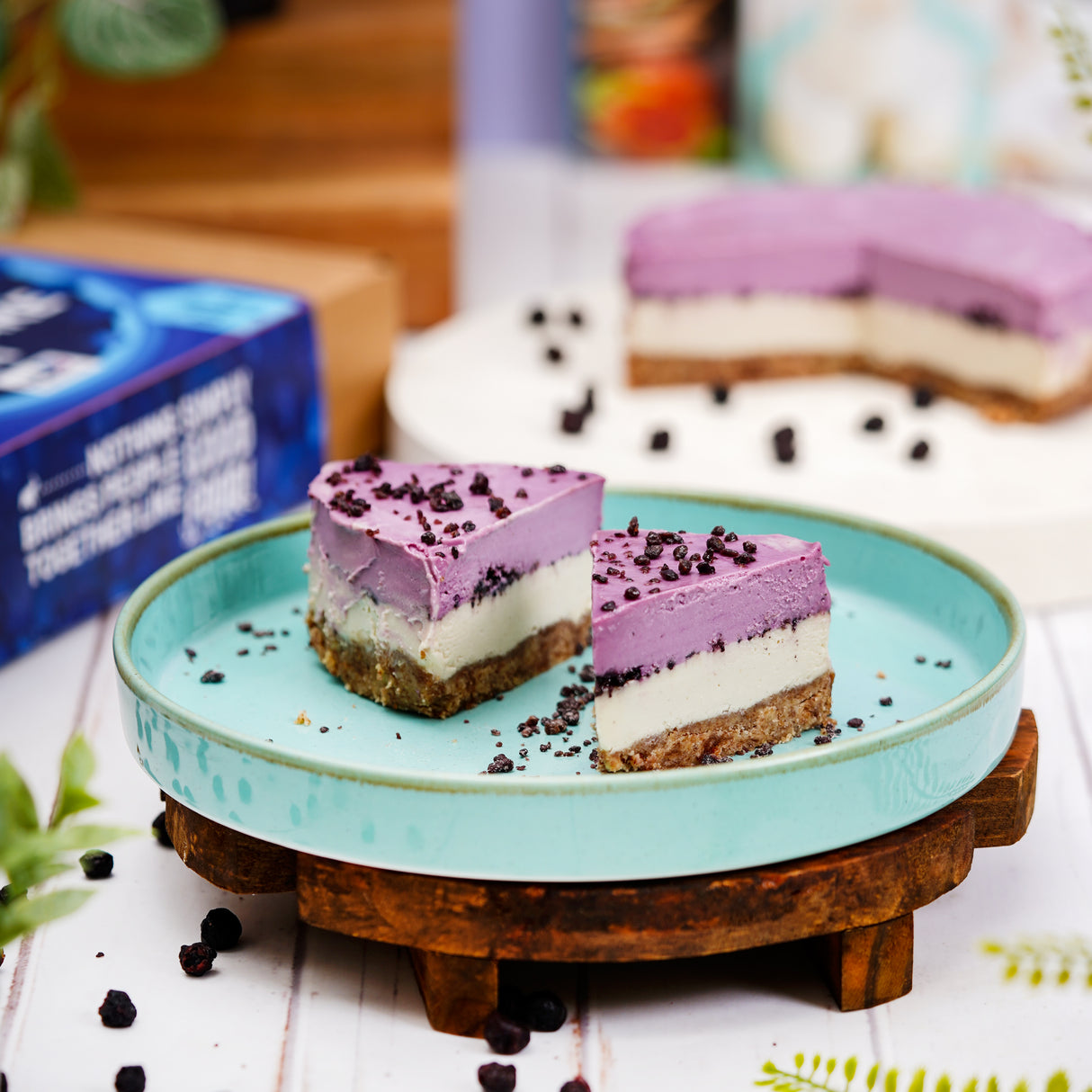 Urban Platter DIY Dairy Free Blueberry Cheesecake Kit, 700g [Gluten Free, No Bake, Makes 6-7 Slices]