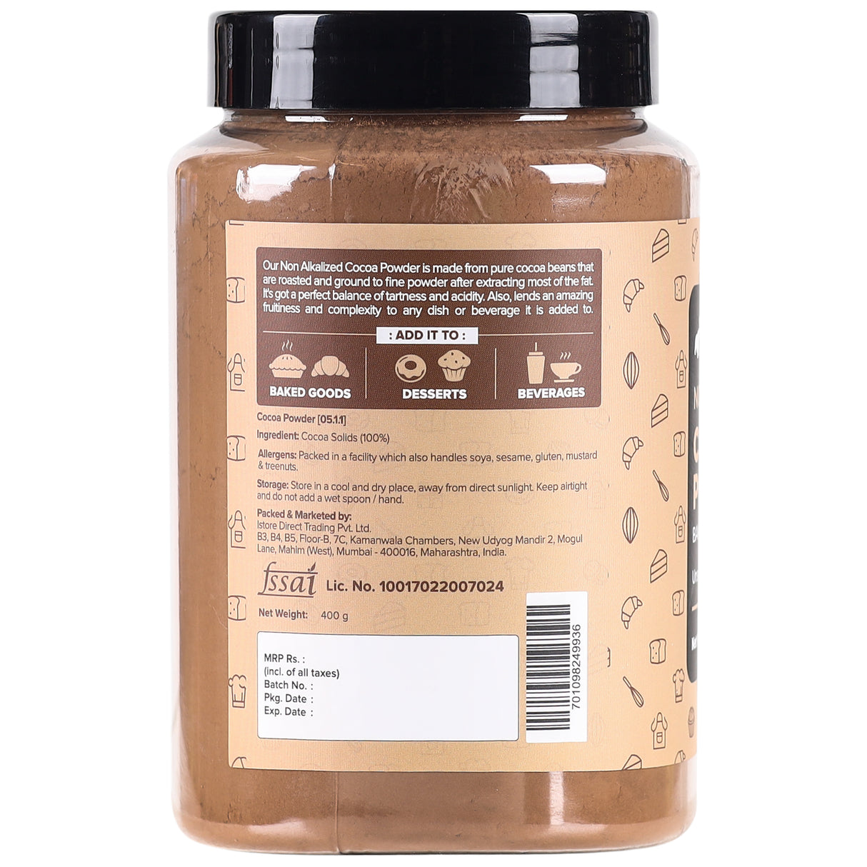 Urban Platter Natural Unsweetened Cocoa Powder, 400g