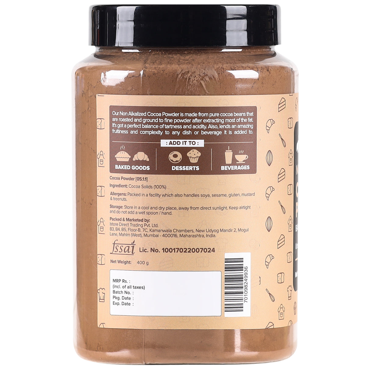 Urban Platter Cocoa Powder, 400g (Unsweetened | Rich Chocolate Flavour | Ideal for Baking, Beverages & Desserts | 100% Pure Cocoa)