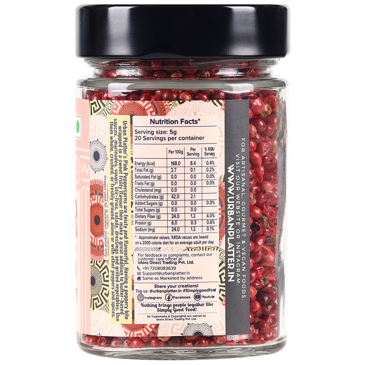 Urban Platter Whole Pink Pepper Corns, 100g (Vibrant, Fragrant & Mildly peppery | Peppercorns | Adds a delightful and subtle heat to oils, foods, salads)