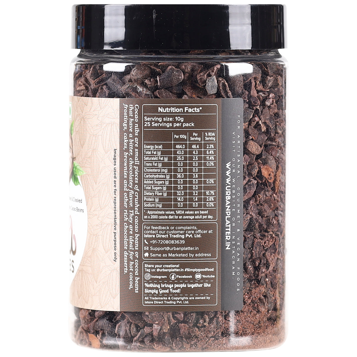 Urban Platter Cacao Nibs, 250g (Roasted & Cracked | Unsweetened | 100% Cacao Bean Bits | Aromatic & Crunchy | Antioxidant-Rich Superfood | Product of South India)