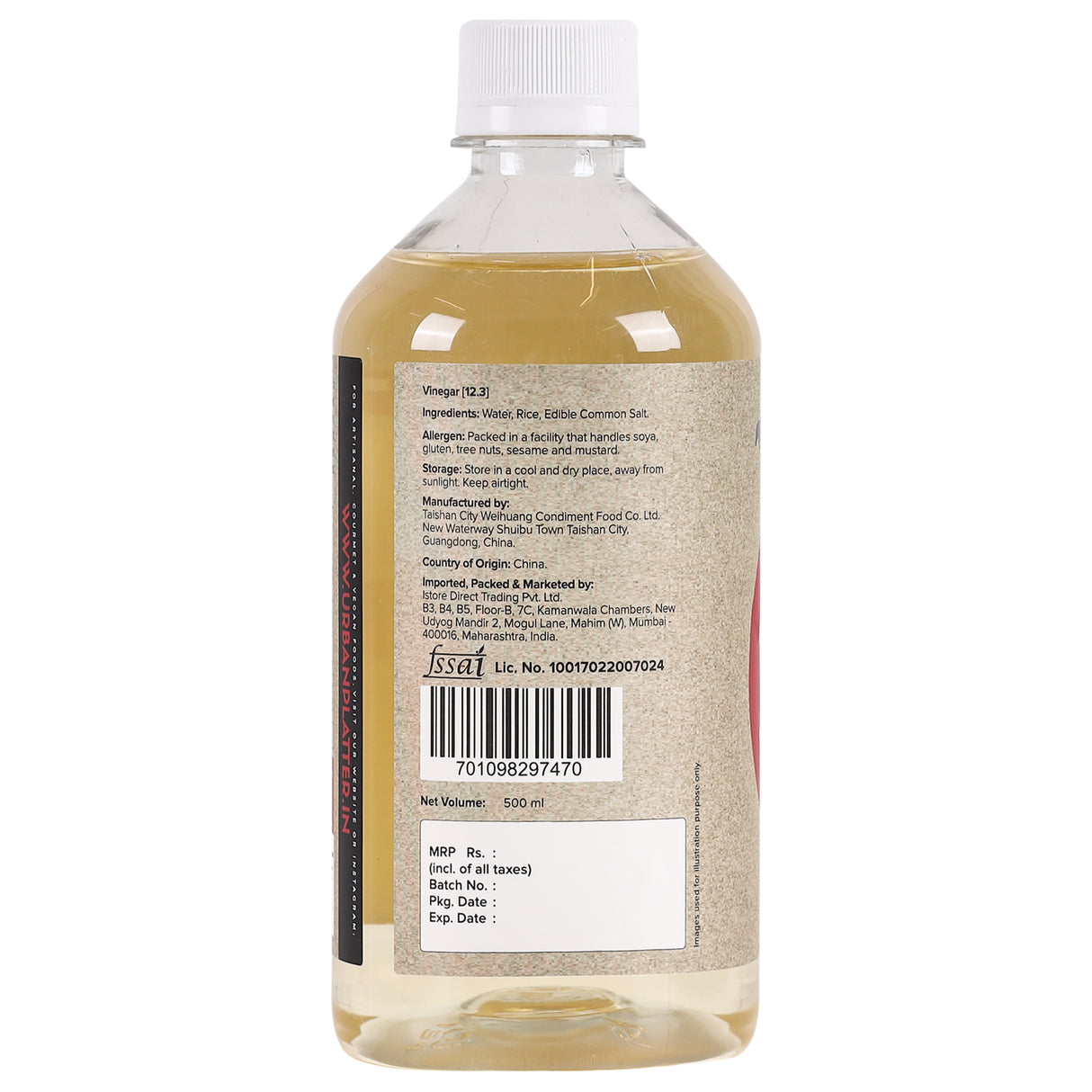 Urban Platter Japanese Style Rice Vinegar (Komezu), 500 ML [All Natural Vinegar Traditionally Brewed and Seasoned]