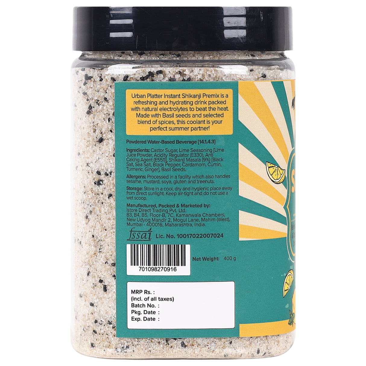 Urban Platter Instant Shikanji, 400g / 14oz [Instant Masala Sabja Lemonade]