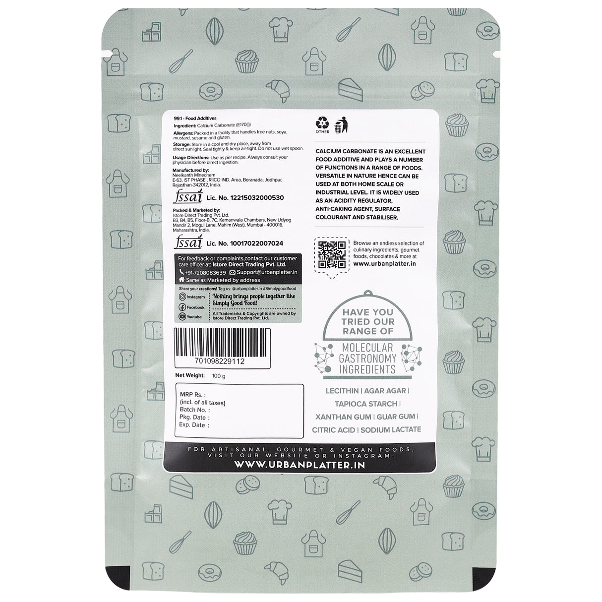 Urban Platter Calcium Carbonate Powder, 100g [Chuna]