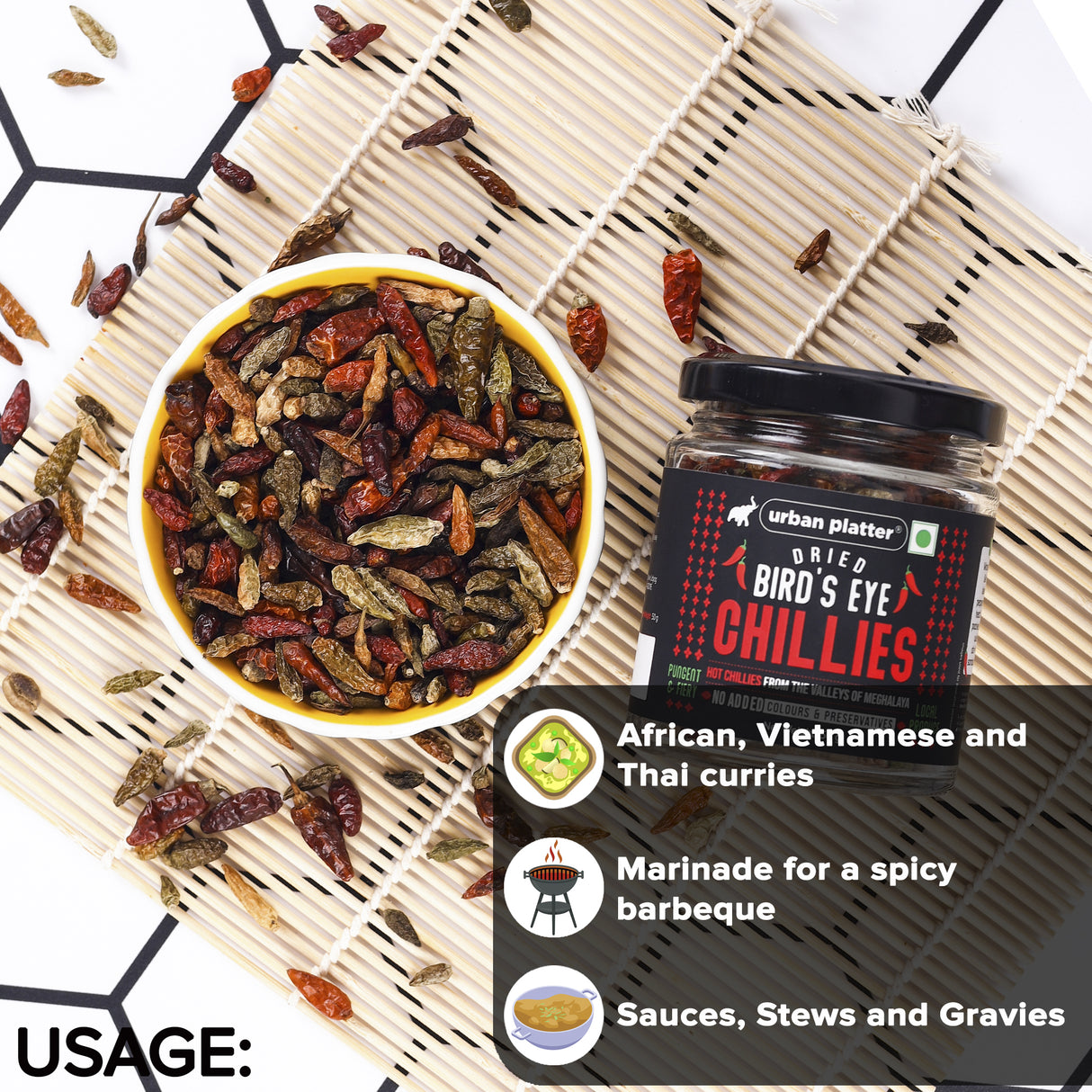 Urban Platter Dried Bird's Eye Chilli, 50g (Spicy, Fiery & Intense| Local produce of Meghalaya)