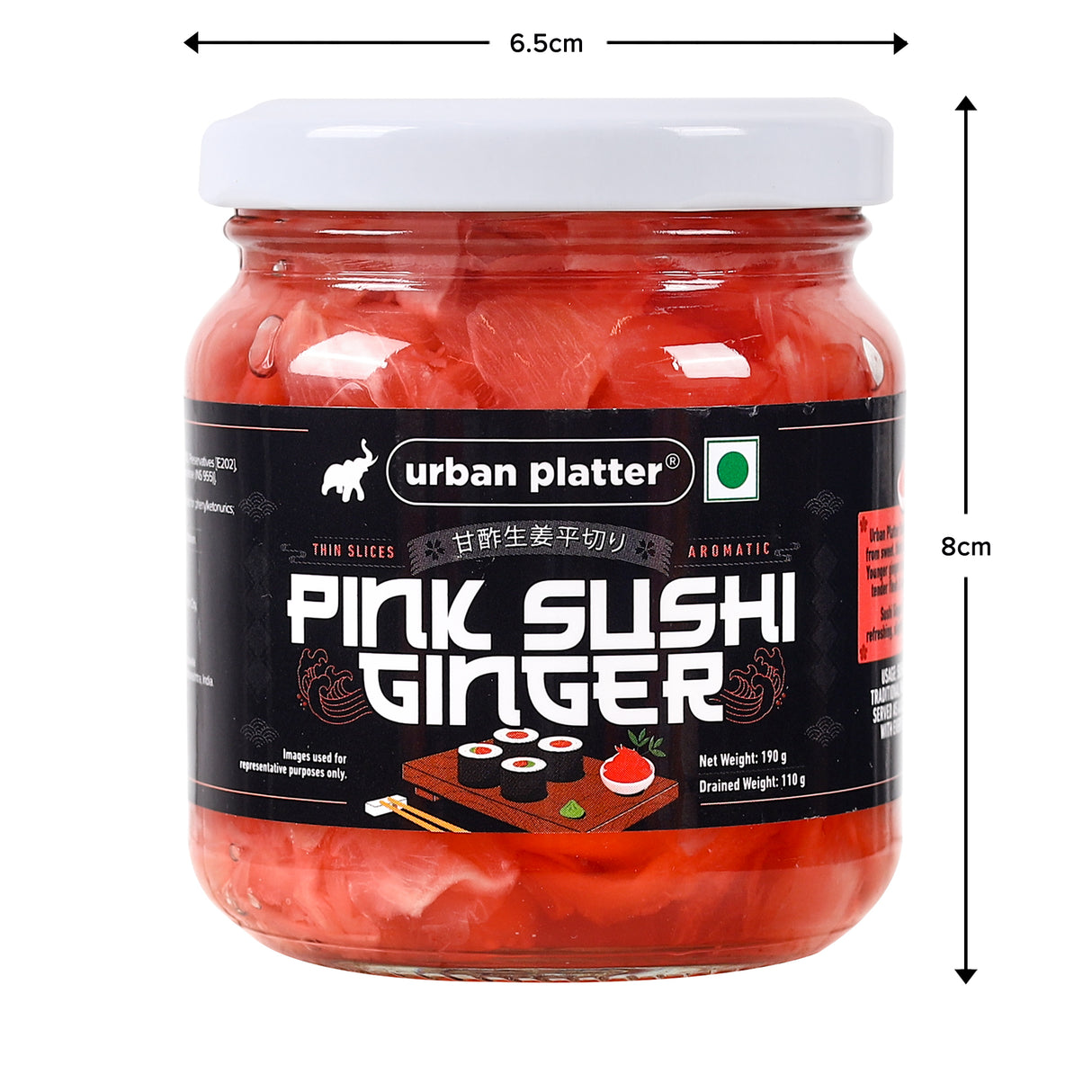 Urban Platter Pink Sushi Ginger, 190g, Drained Weight 110g [Gari, Japanese style pickled ginger, Sushi Ingredient, Thinly Sliced, Perfectly Aromatic]