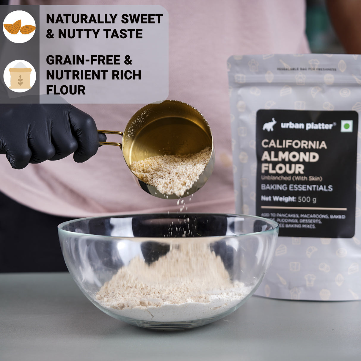 Urban Platter Natural Almond Flour, 500g [Gluten-Free, Low-carb, Unblanched, Keto-friendly]