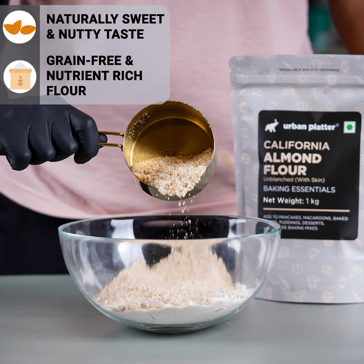 Natural Almond Flour, 1kg (Naturally Gluten-free, Low-Carb, Unblanched, Ideal for Baking & Keto Recipes)