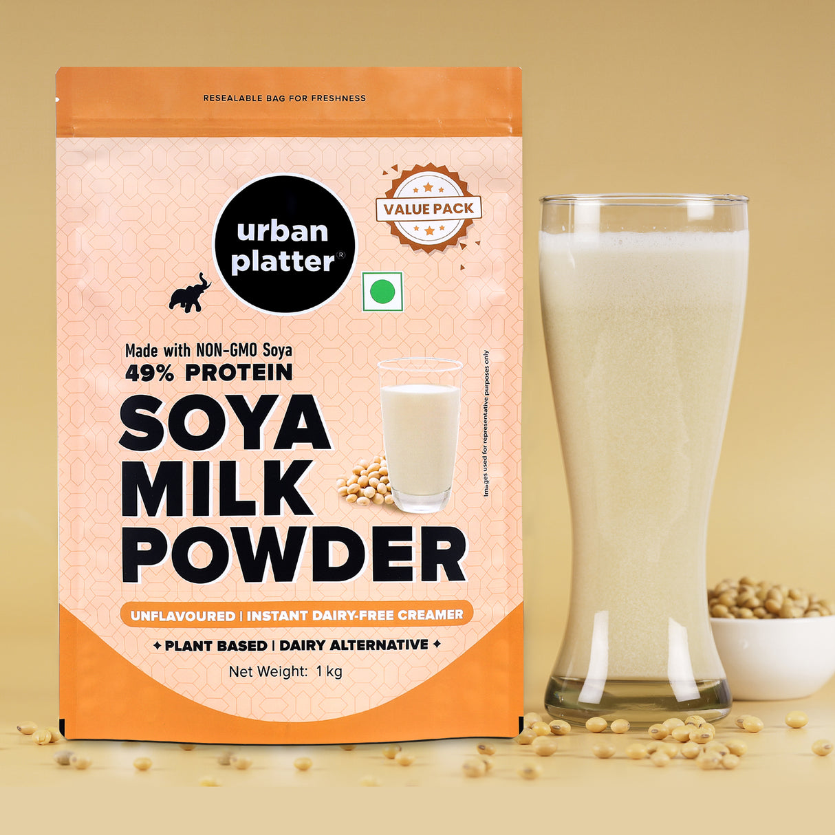 Urban Platter Soy Milk Powder, (Dairy-Free Creamer | Instant | High-Protein | Unflavoured | Unsweetened)