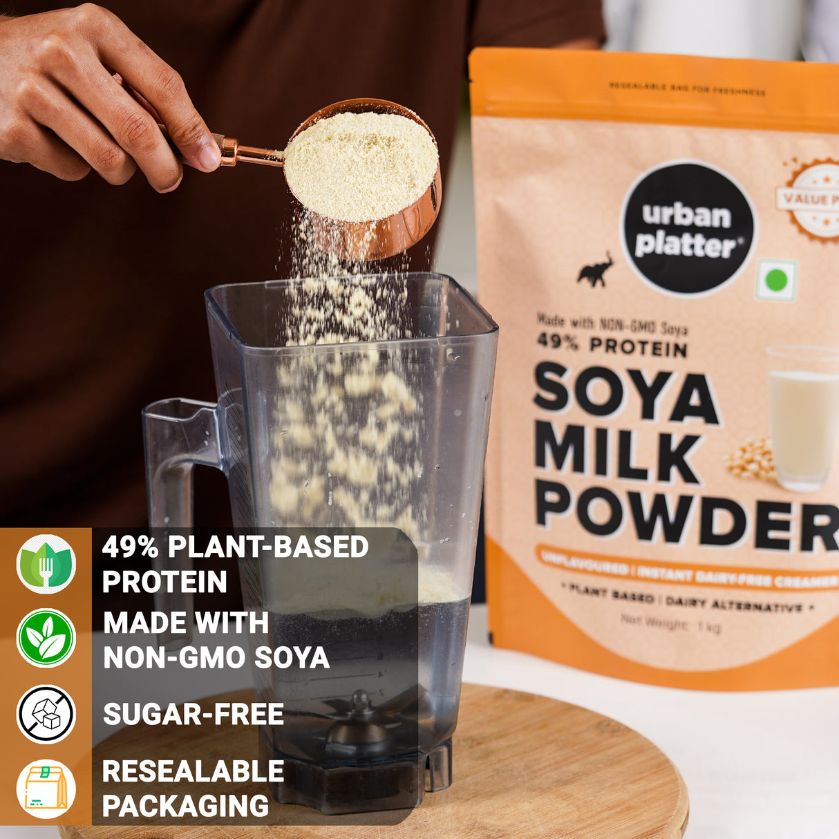 Urban Platter Soy Milk Powder, (Dairy-Free Creamer | Instant | High-Protein | Unflavoured | Unsweetened)