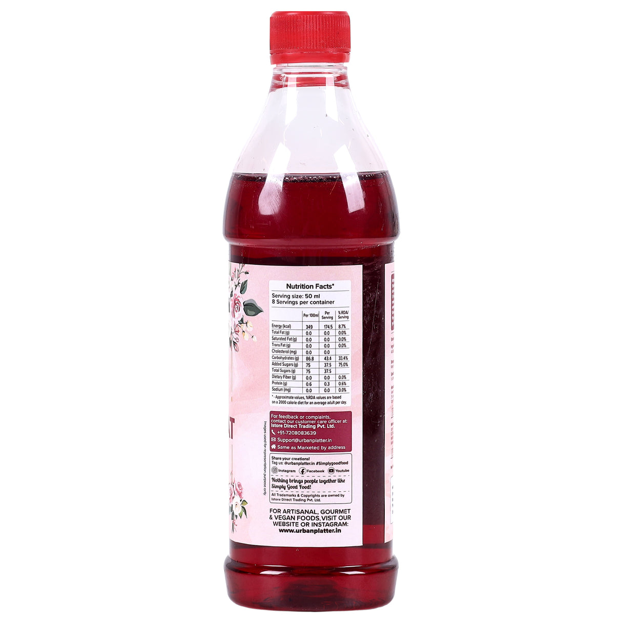 Urban Platter Rose Sharbat, 400ml (Natural Coolant | Handcrafted syrup in Small batches | Preservative-Free | No Added Colour)